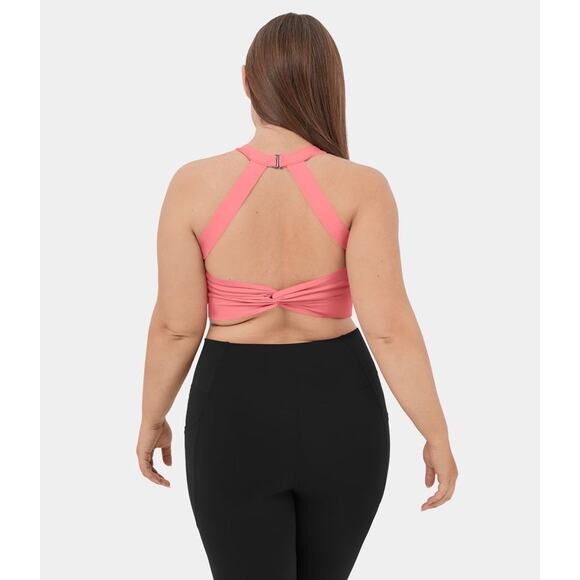 Halara Cut Out Twisted Cropped Yoga Tank Top in Shell Pink Size 3X - Picture 1 of 7